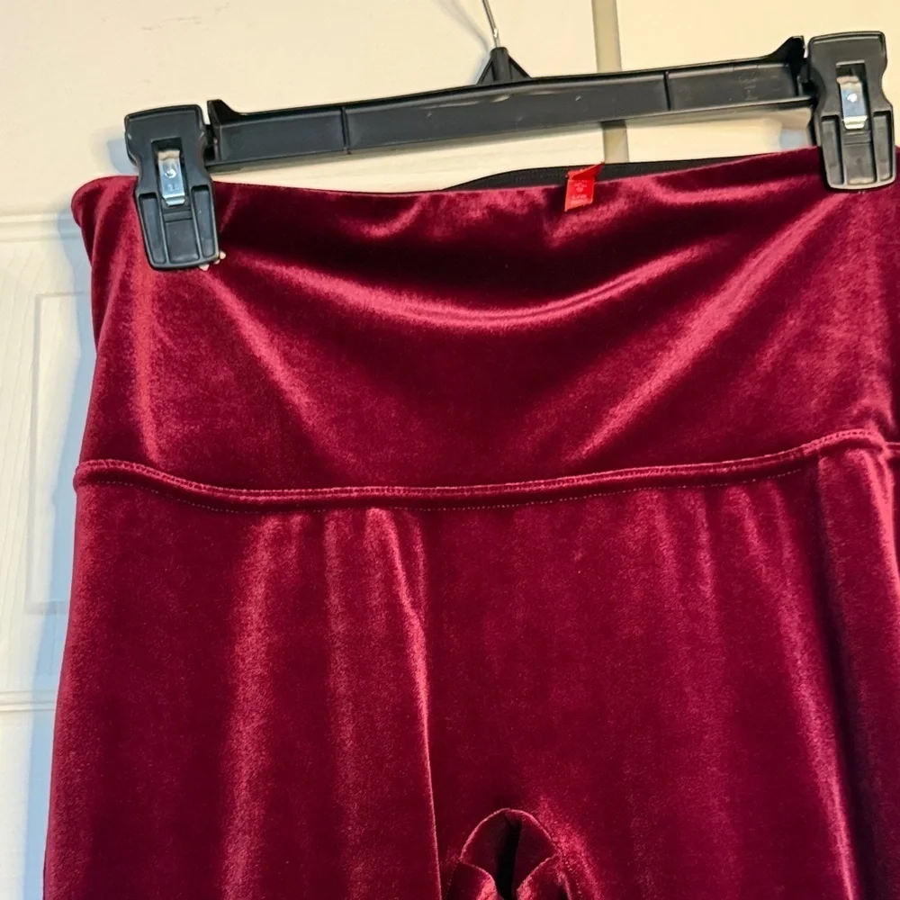 SPANX High Waisted Deep BurgundyVelvet Leggings Size L